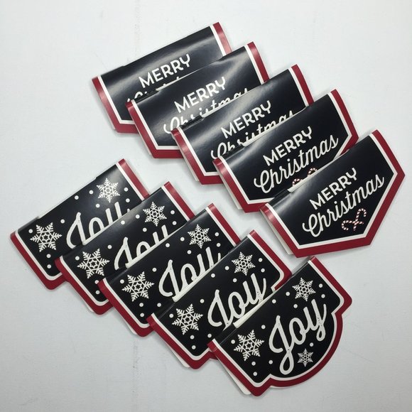 Merry Christmas Joy Candy Cane Set 10 Gift Bag Toppers Black Red Snowflake - Picture 1 of 6